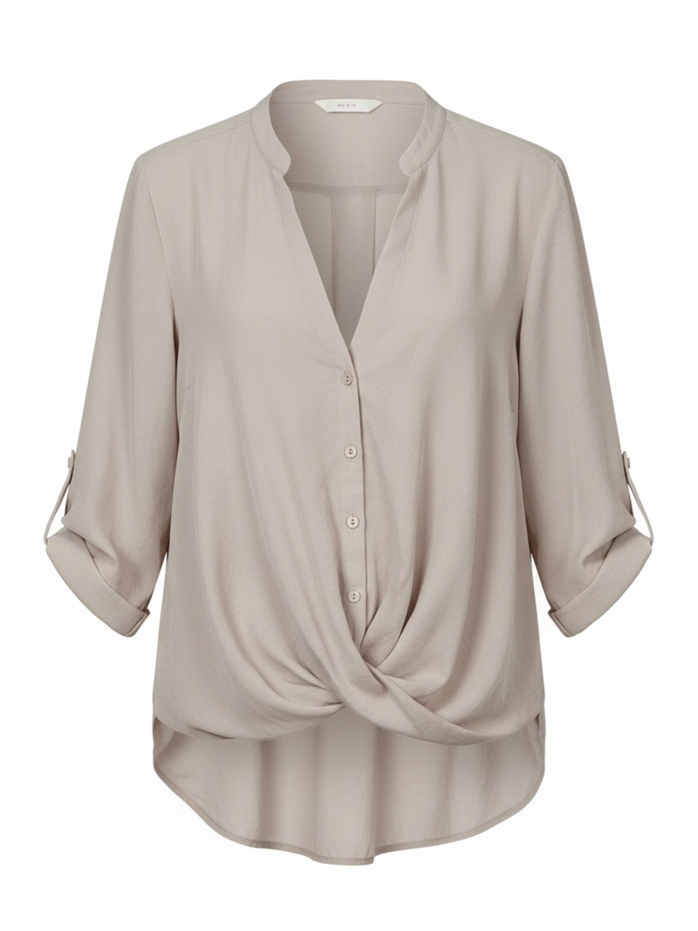 Lush Beige Ecru Twist Front Blouse Size Medium Roll Tab V Neck Nordstrom